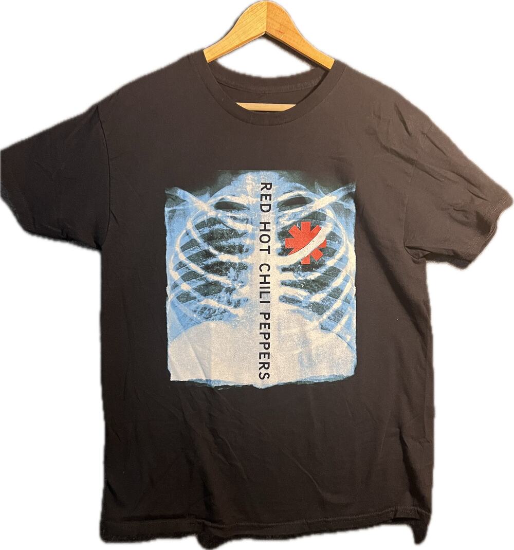 Red Hot Chili Peppers Acid Wash Graphic T-Shirt Grey Neon Green Ribs Size L